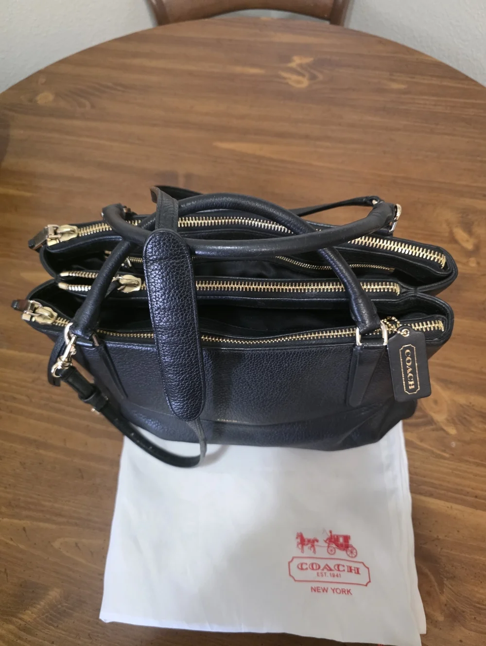 Coach  Burrough Bag  Black Pebbled Leather Satchel with Gold Hardware - Picture 2 of 13